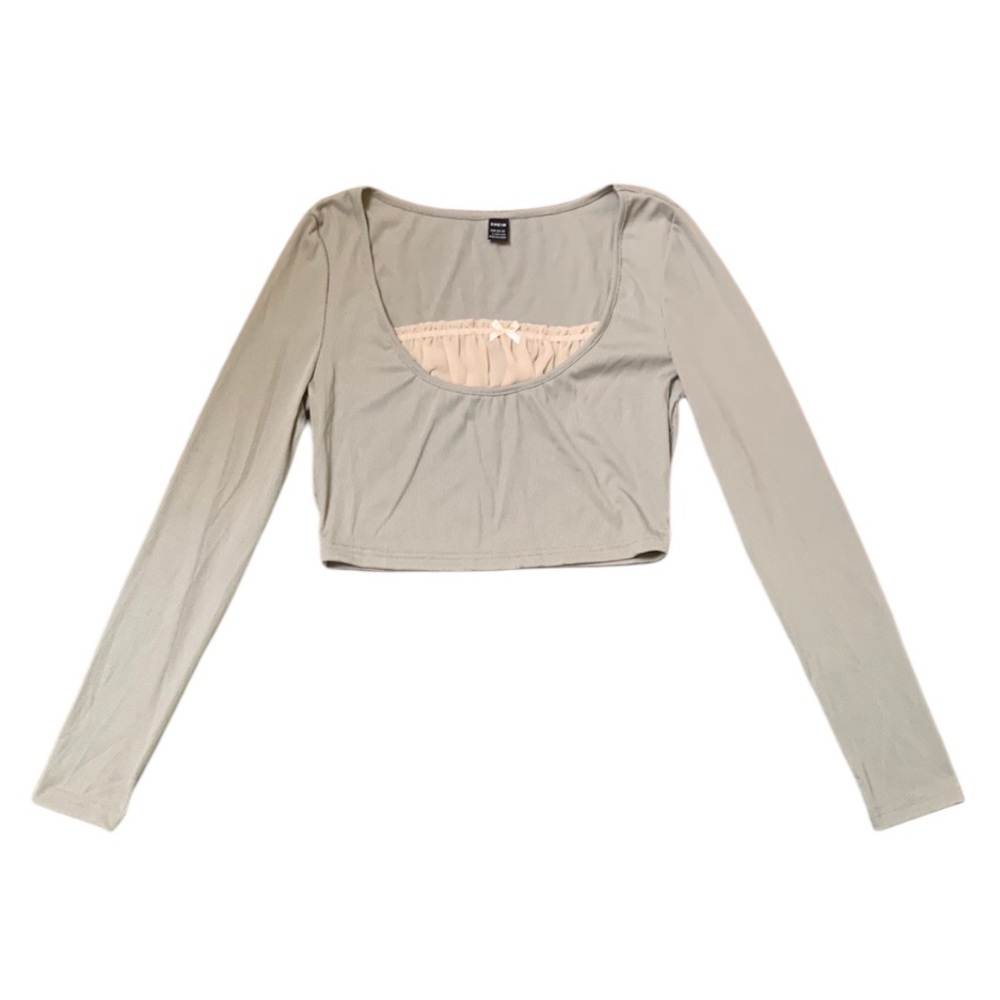 🎉 SHEIN Grey Ribbed Tulle Insert Crop Top, size L